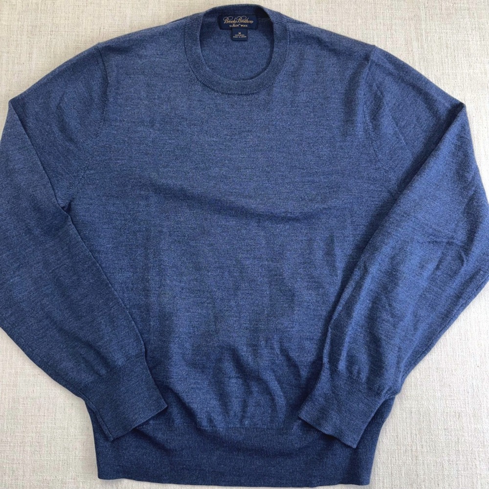 Brooks Brothers Saxon Wool Crewneck Sweater Mens Medium Blue Knit Pullover